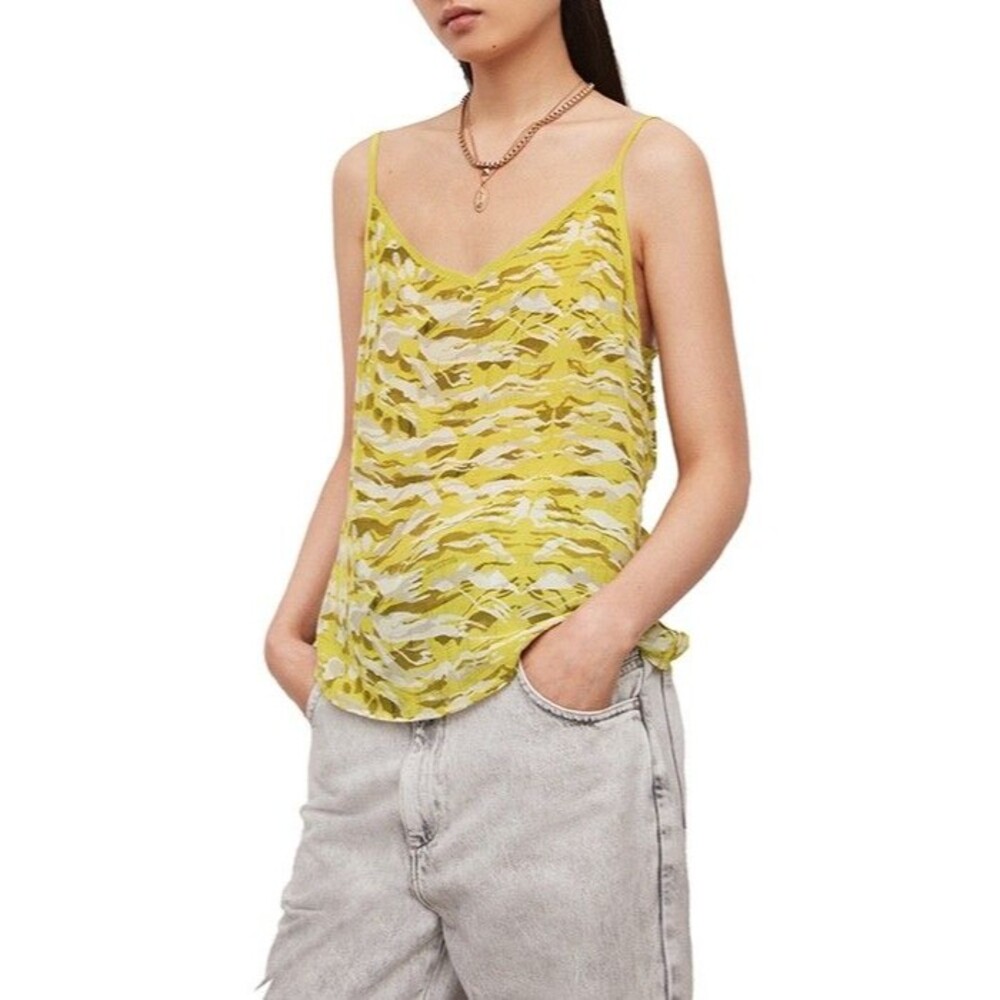 Allsaints Tami Oniyuri Women's Cami Top size 2US/6UK/34EU Yellow Camo Print